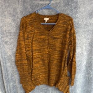 LOGO by Lori Goldstein Brown V-Neck Sweater Relaxed Fit